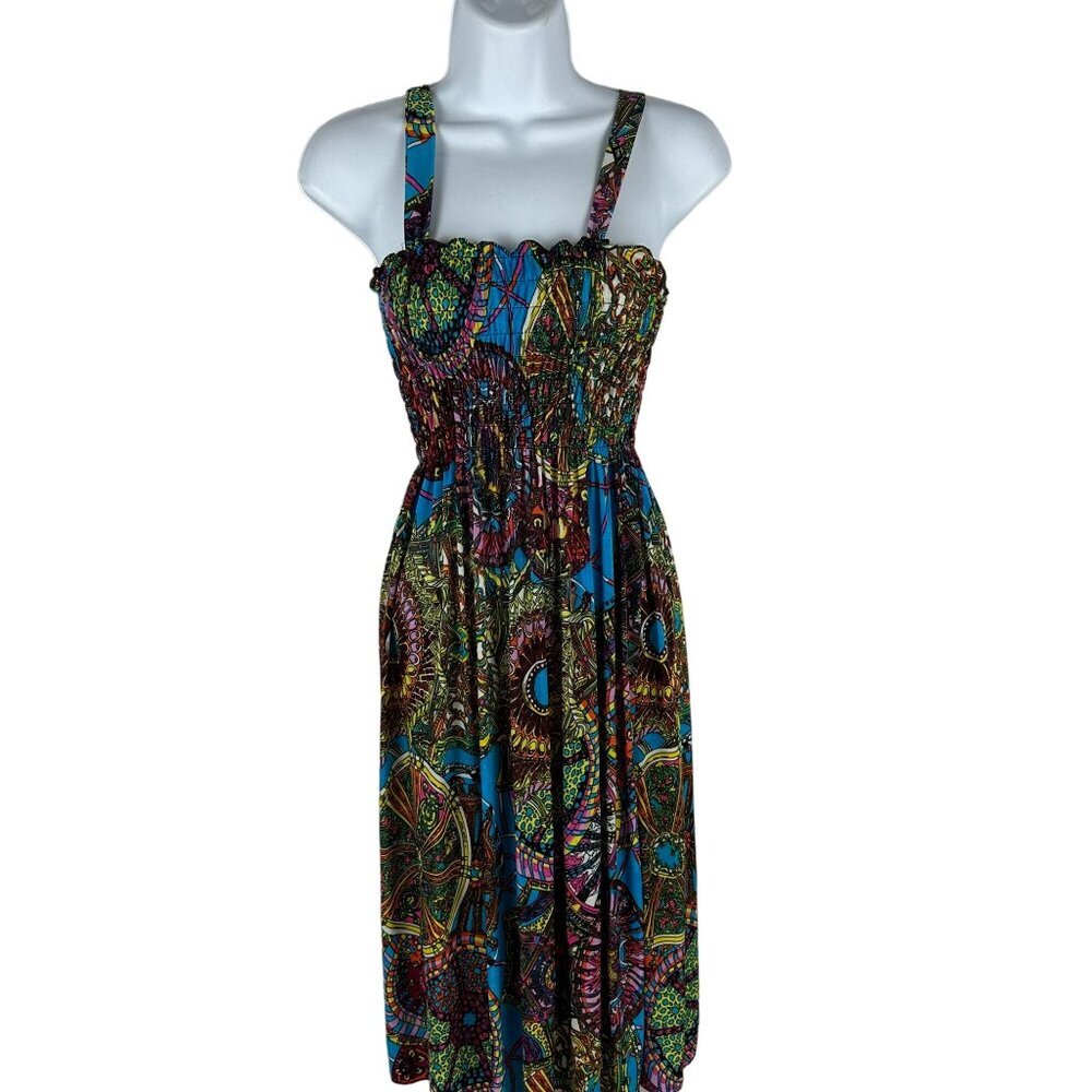 Bo Da Fa Multicolor Abstract Print Summer Dress Size Medium A5405